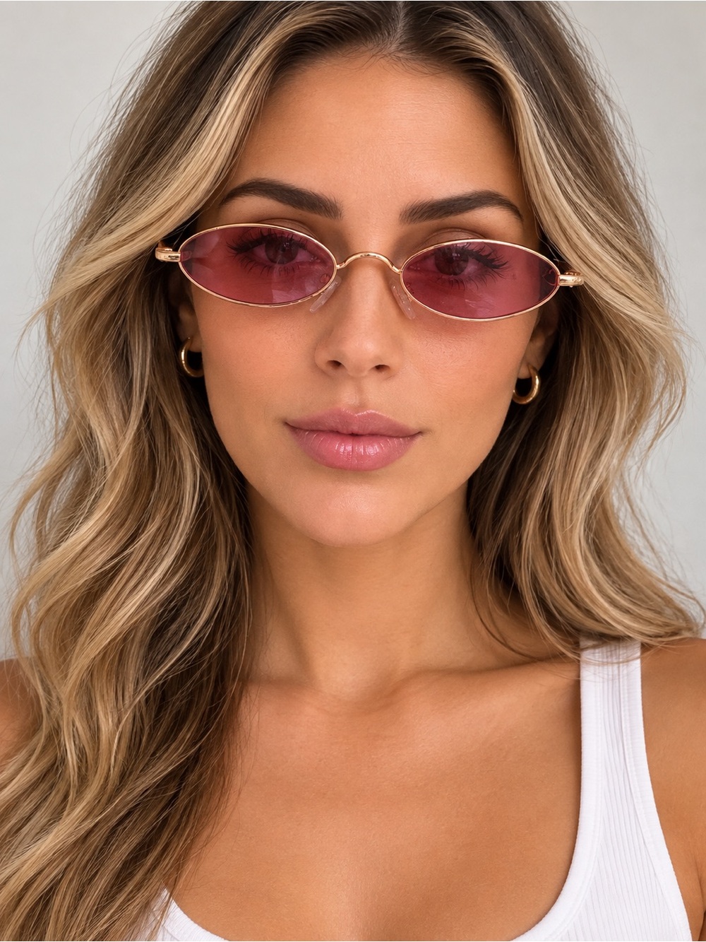 Y2K Pink Oval Sunglasses โ Gold Metal Frame
